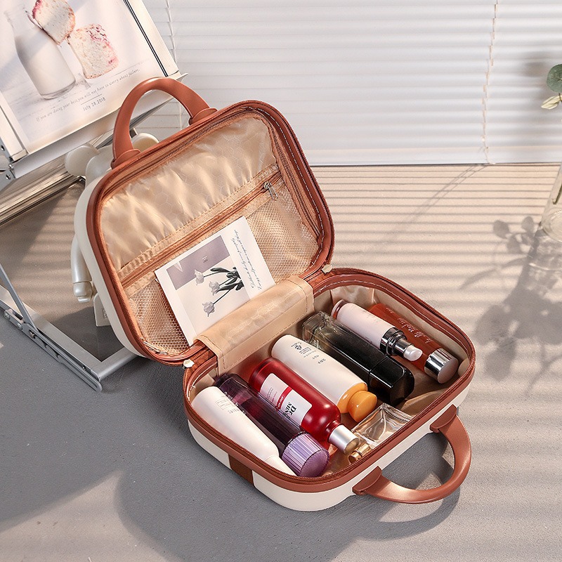 Mini estuche de cosméticos de 14 pulgadas, estuche de almacenamiento pequeño, estuche de mano rojo, estuche de equipaje