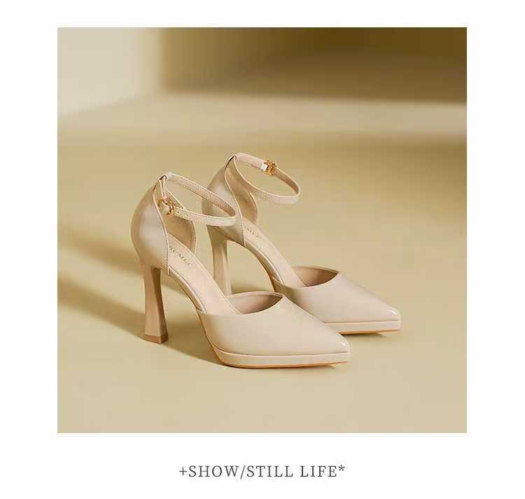 Waterproof Platform One-Strap Women's High Heels 2025 Summer New Pointed Black Single Shoes Sexy Elegant Sandals_vogvips.com