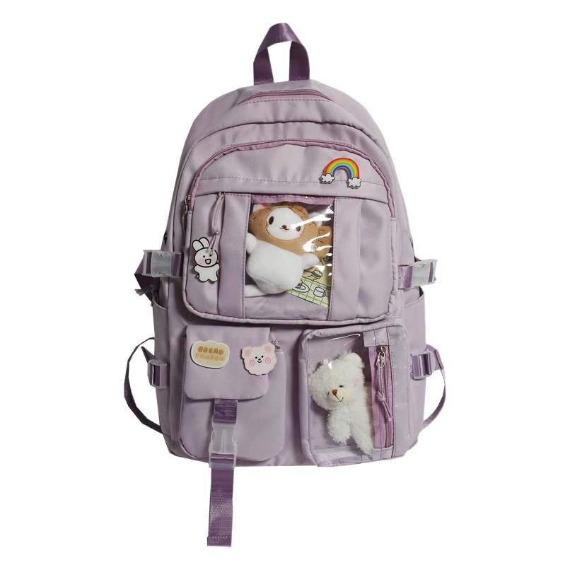 Middle and High School Schoolbag Korean Style Fashionable Trendy Girl Casual Backpack Harajuku Style Cartoon Japanese Style Solid Color Backpack