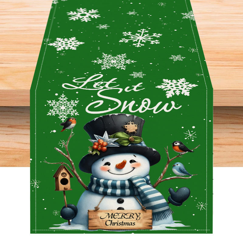 新しいクリスマスの雪だるまの亜麻のテーブルの旗の客間の食卓はテーブルクロスのクリスマスのレストランのテーブルクロスのお茶の布を飾ります。|undefined