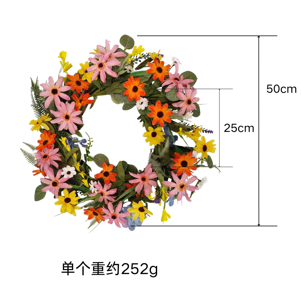 Girnalda artificial, girasol, margarita, decoración de la puerta, colgante de la sala de estar, decoración de la puerta, corona