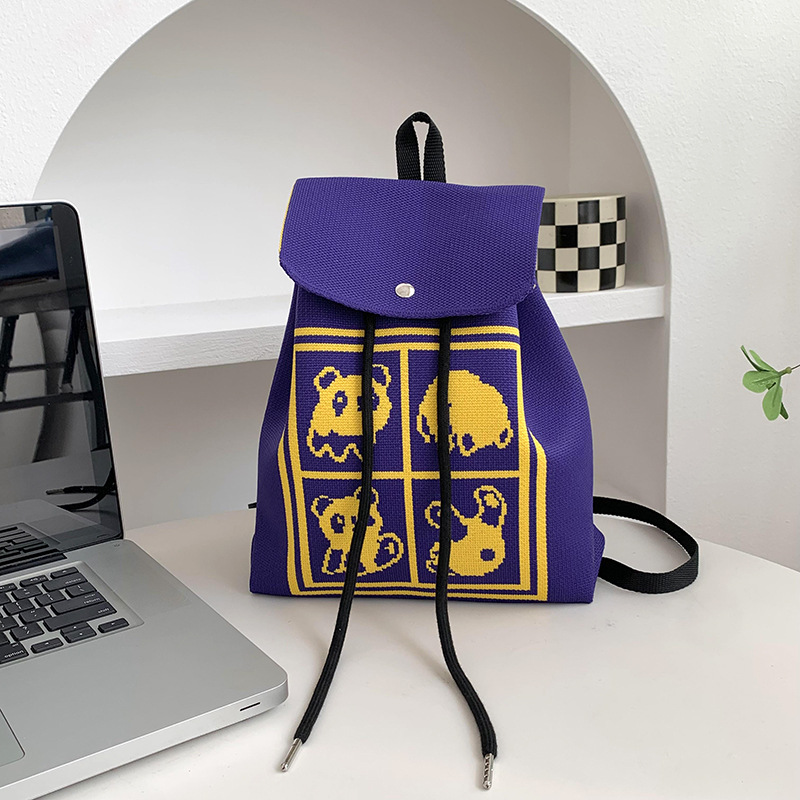 Mochila de alta calidad para damas nueva personalidad de dibujos animados versátil de gran capacidad de viaje bolsa de tejido portátil mochila de punto