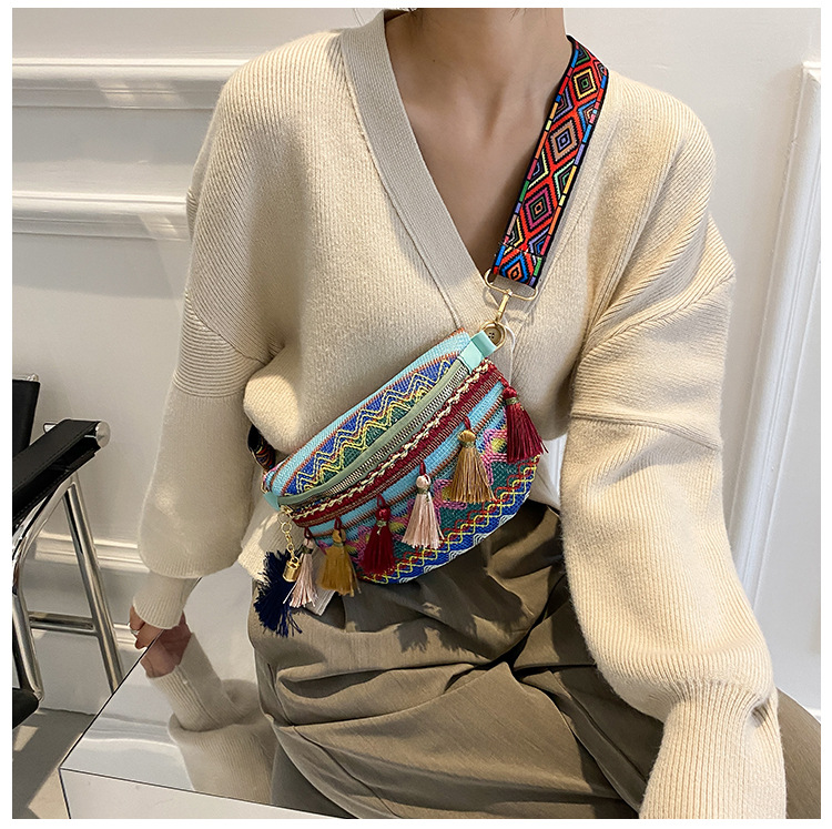 112g Weight Tassel, Weave, Sewing Thread Fashion Element Zipper Closure Type Single Shoulder Strap Strap Type Fanny Pack Bags Type Holiday, Daily Occasion cotton and linen Material Women's Backpack Backpack Waves Pattern All Seasons Season Women's Gender Ethnic Style Style Square Shape Women's Ethnic Style Waves Cotton And Linen Waist Bags 7