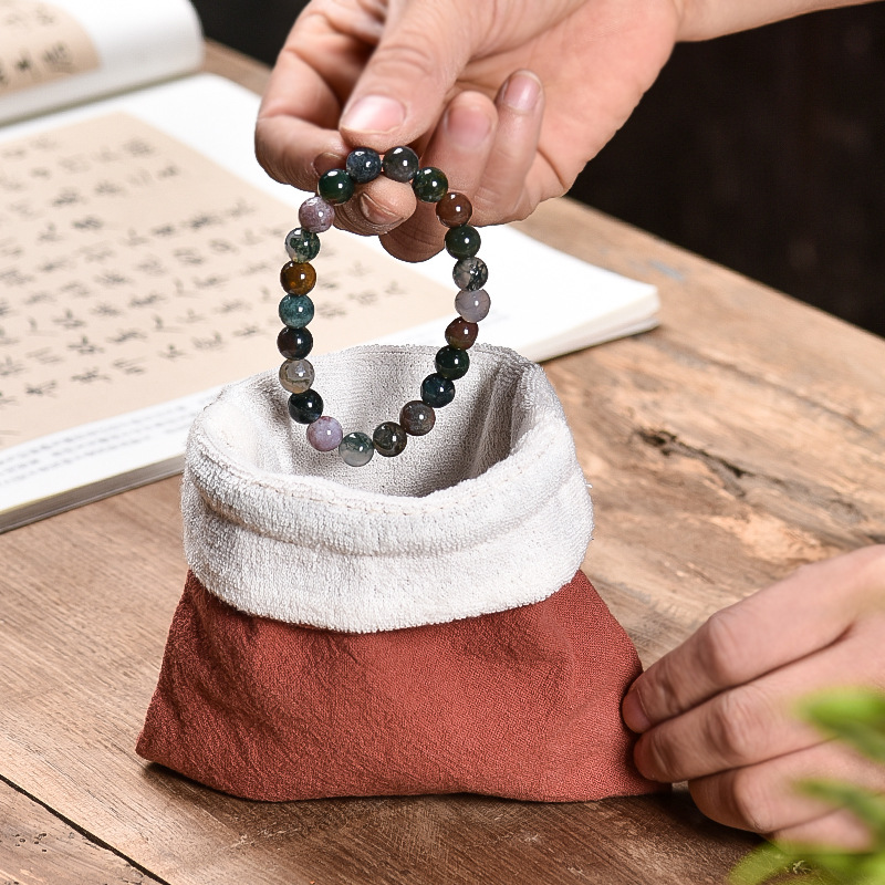 中式棉麻首饰袋饰品手串收纳袋佛珠盘珠布袋抽绳束口袋毛巾衬布袋