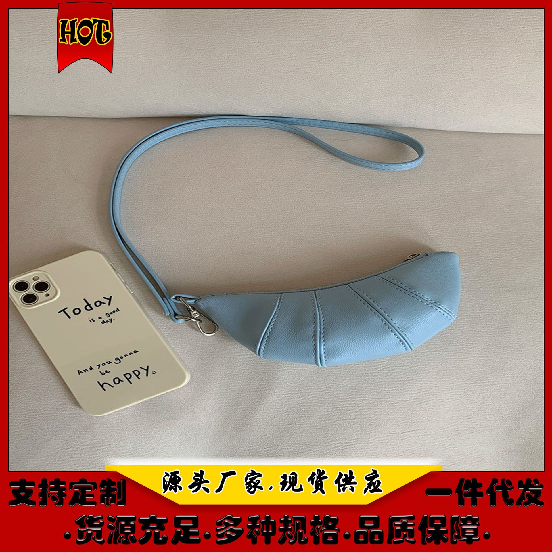 Korean style croissant bag necklace charm portable neck strap glasses bag versatile, fashionable and sophisticated, perfect for 2024 autumn.