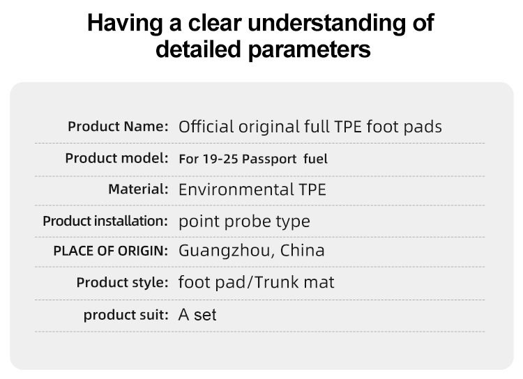 Suitable for 19-25 Honda Passport Car Special Floor Mats Tpe Floor Mats Trunk Mats Cross-Border