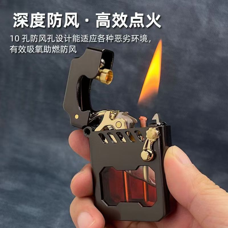 Zorro Kerosene Lighter One-Click Ejection Cyber Mecha Transparent Warehouse Rocker Arm Classic Lighter Cross-Border Gift for Men