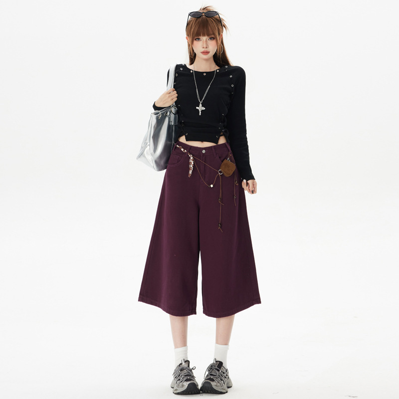 American Retro Style Cropped Jeans for Women 2026 New High-Waisted Washed Loose Straight Wide-Leg Pants in Deep Purple and Deep Blue Trendy Style American Retro Style Cropped Jeans for Women 2026 New High-Waisted Washed Loose Straight Wide-Leg Pants in Deep Purple and Deep Blue Trendy Style