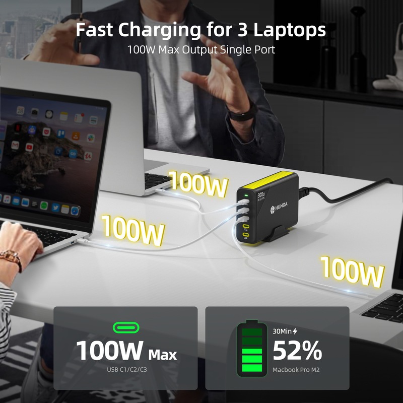 Gallium Nitride Super Fast Charging Charging Head 300W Suitable for Samsung Asus Apple Mobile Phone Pd Computer Power Adapter