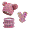 6色现货儿童可爱毛球帽子围巾手套3件套装冬帽加绒跨境电商