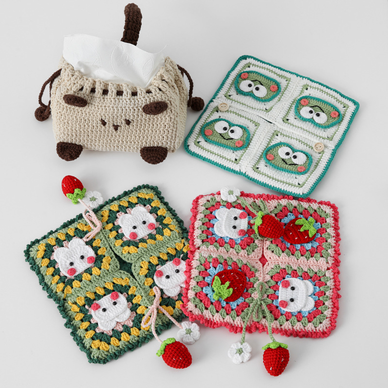 手作りの完成品の収納袋の雪菲糸フックティッシュのティッシュのティッシュの袋のシリーズのいちごのウサギのティッシュの箱の子猫のカエル