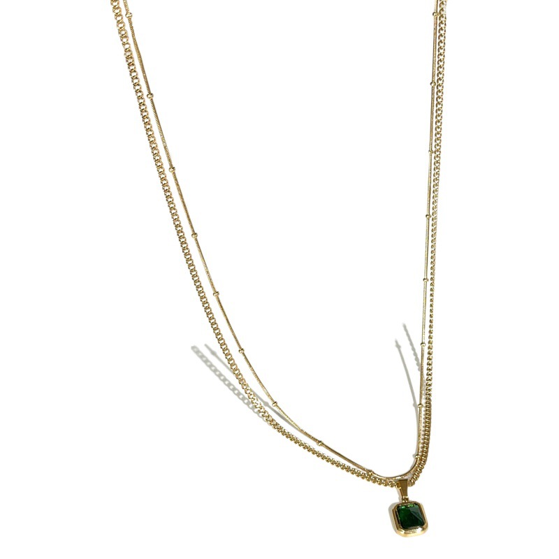 Diseño de nicho de moda europeo y americano de acero de titanio con incrustaciones de ZIRCON lentejuelas de doble capa apiladas desgaste ligero estilo de lujo collar de cadena de clavícula