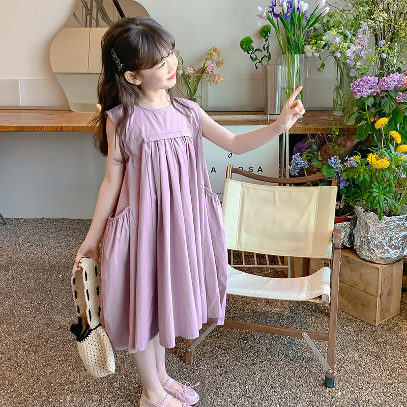 Pure Cotton Girls Dress 2025 New Style Kidsren's Clothing Summer Skirt Little Girl Sleeveless Princess Dress Long