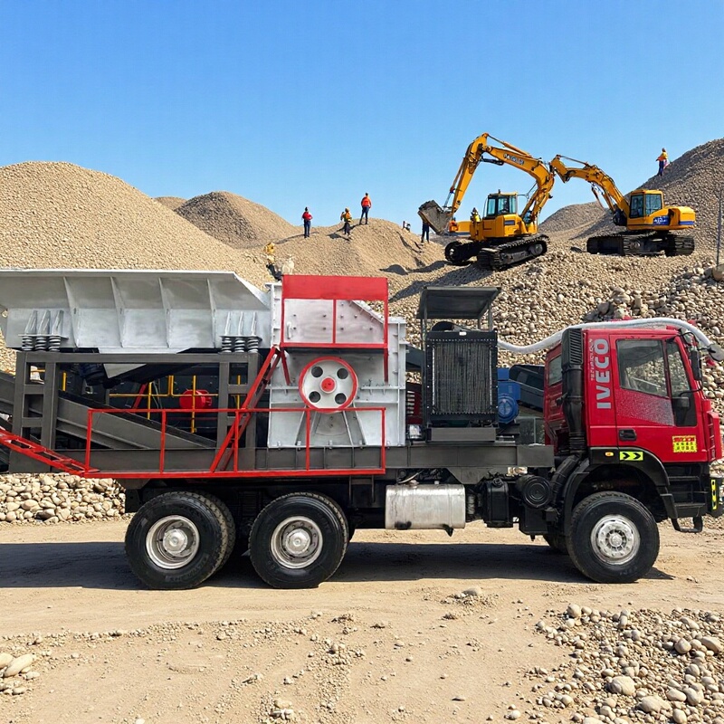 Mobile Tire Crusher, Vehicle-Mounted Construction Waste Stone Crushing Equipment, Ore Pebble Sand Making Machine