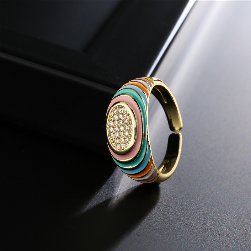 Australian Ancient European And American Foreign Trade Export Supply Candy Color Y2g Style Dripping Copper Micro Inlaid Zircon Open Ring For Women display picture 4