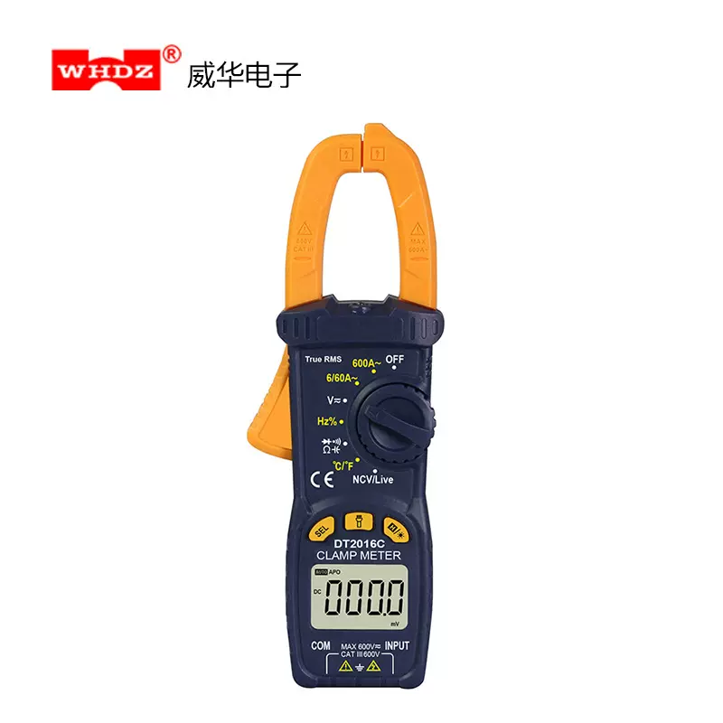 DT2016C 智能数字钳形表带温度测试数字电流表6A小电流大电容测量