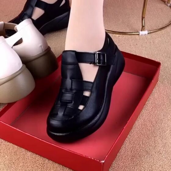 Baotou Sandals Women's 2025 Summer New Woven Roman Shoes Hollow Hole Shoes Platform Platform All-match Mother Shoes