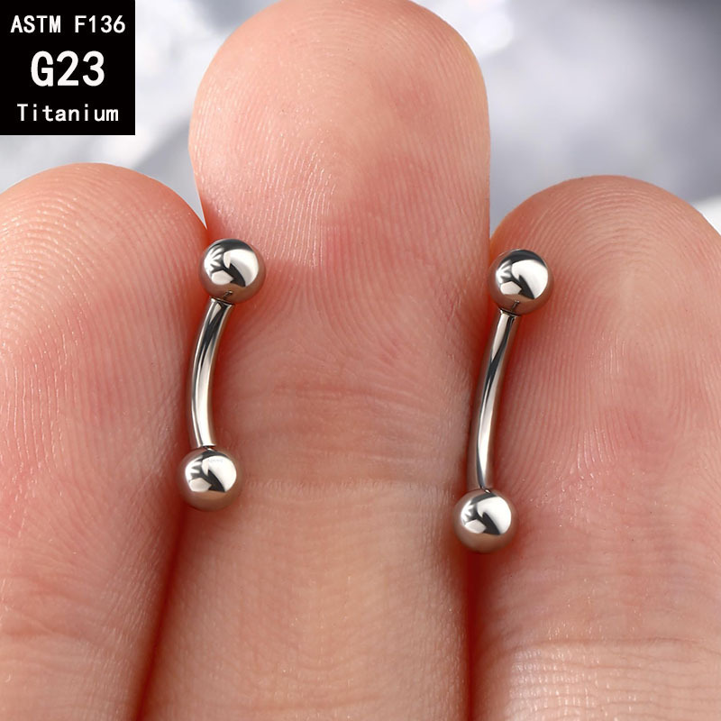 G23 Titanium Internally Threaded Double-Ended Ball Curved Barbell - C-Shaped Rod for Eyebrow & Tongue Piercing - F136 Titanium Alloy Body Jewelry detail image 13