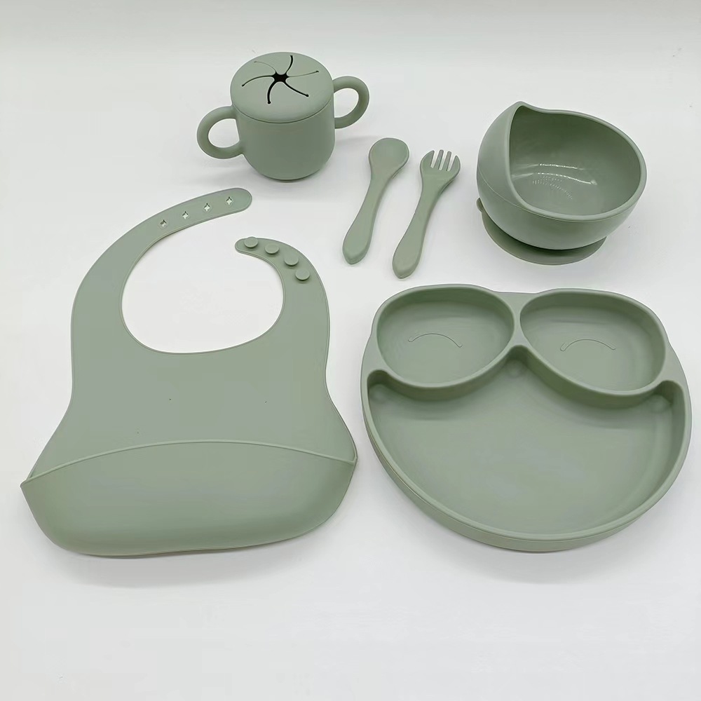 现货硅胶喂养餐具套装