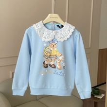 HBLL女童秋款中大童上衣秋季新款蕾丝花边翻领套头卫衣HBLL24-3-6