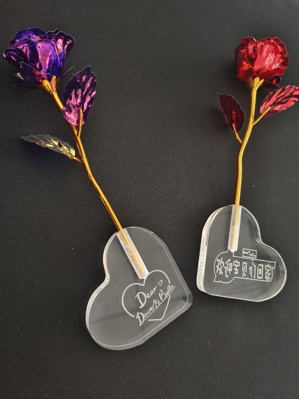 现货24K金箔玫瑰花底座爱心底座亚克力心形制作摆件批发