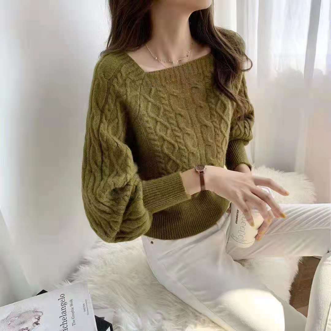 Nicho lanterna manga jersey diseño femenino sensación de otoño invierno japonés perezoso estilo exterior usar camiseta de punto de tendencia