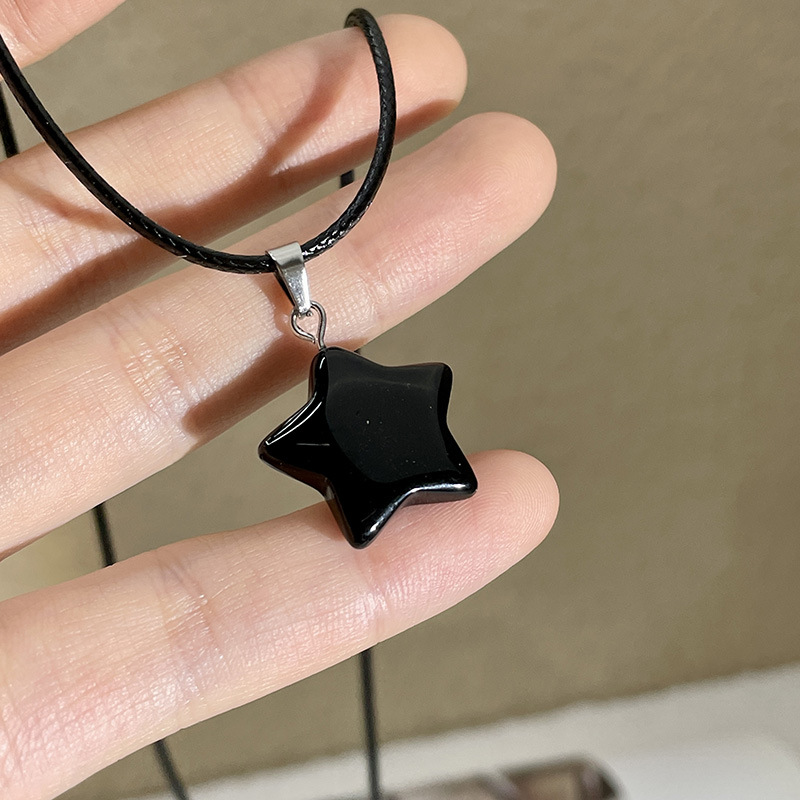 15g Weight Natural Stone Pendant Material Pendant Necklace Classification Leather Rope Chain Material 1 Piece Quantity Holiday, Daily Occasion natural stone, Leather rope Material Star Pattern Women's Gender Simple Style Style Simple Style Star Natural Stone Leather Rope Wholesale Pendant Necklace 9