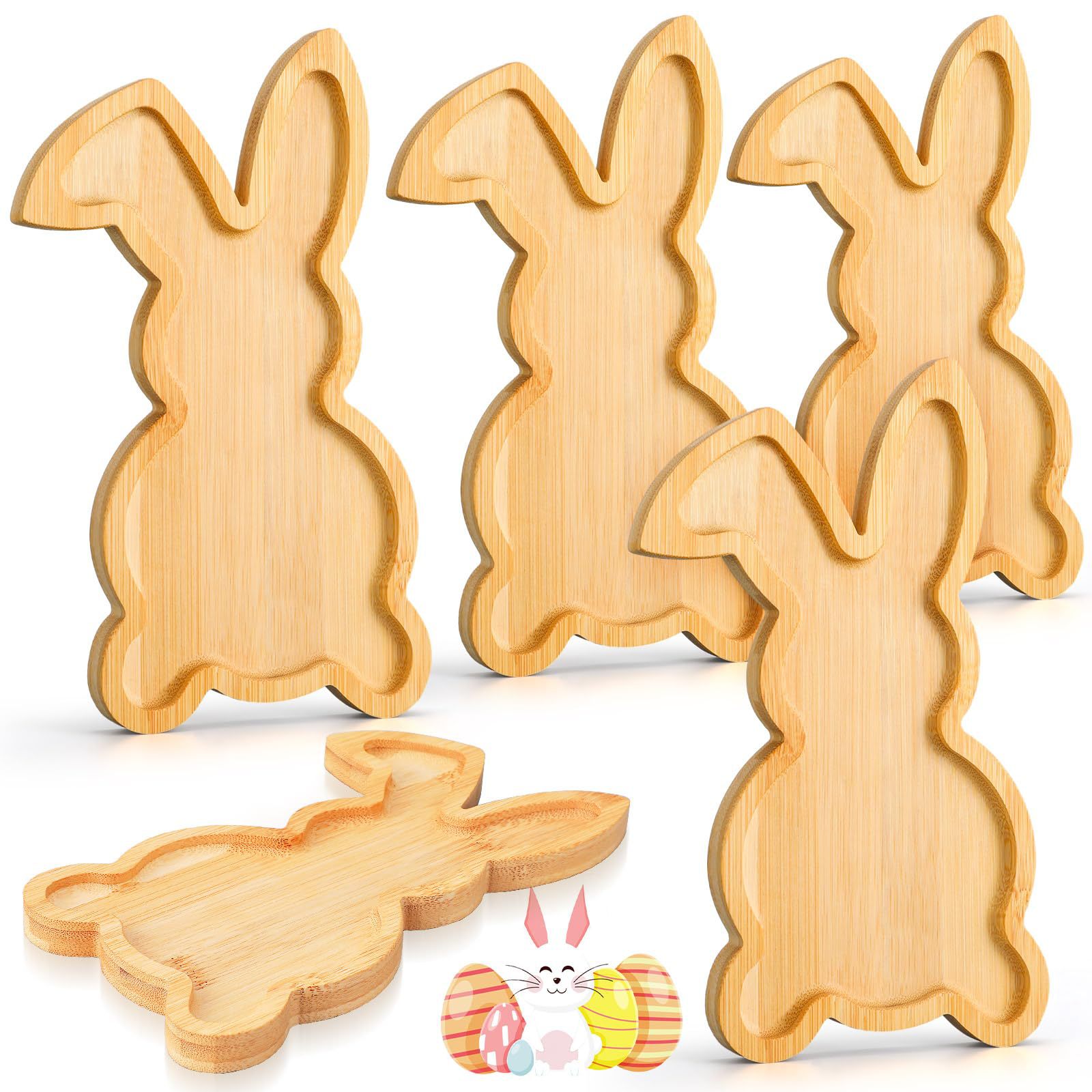 Bambú conejo forma de fruta bocadillo plato de comida de madera para bebés plato de decoración de fiesta de Pascua