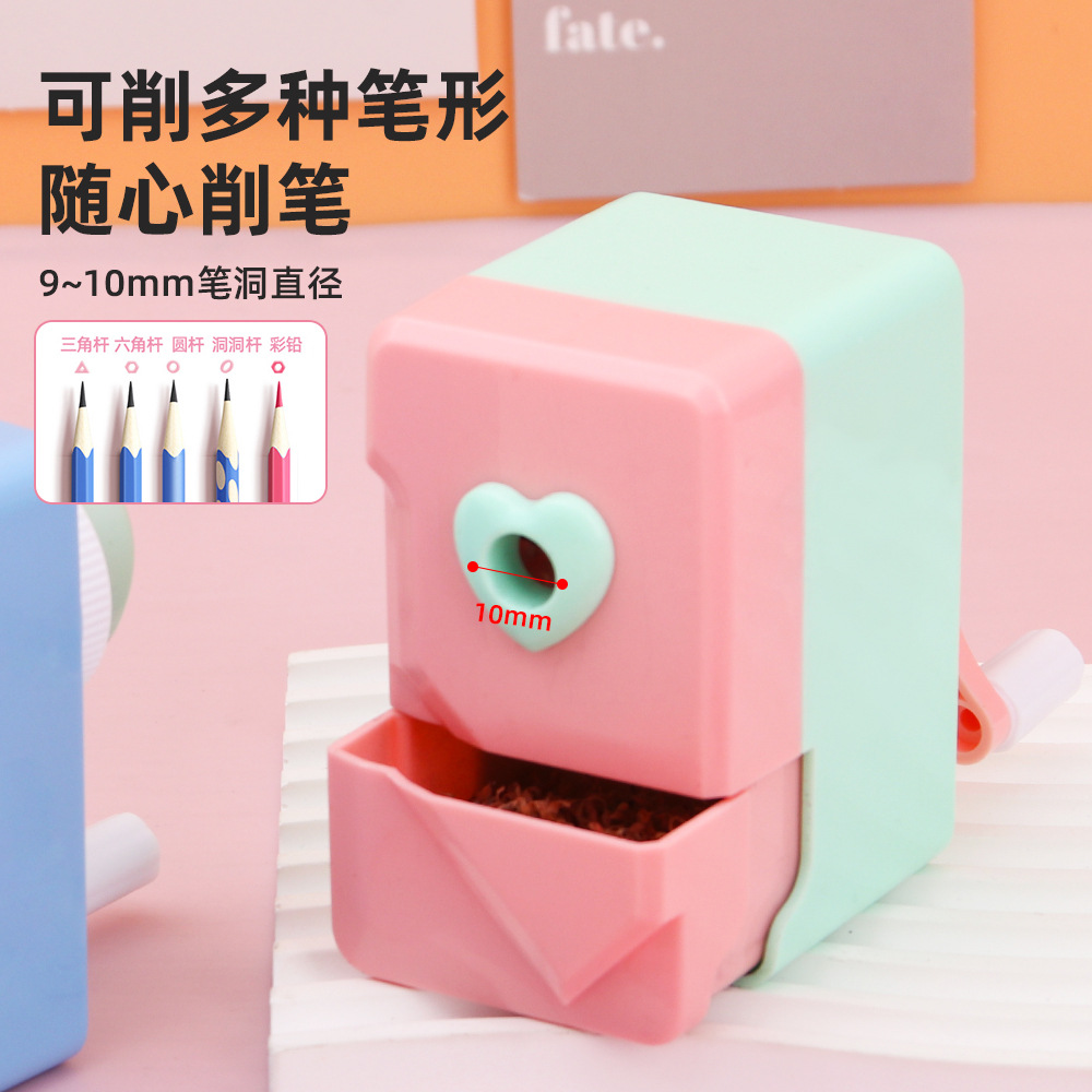 Caricatura amor automático en el lápiz manual lápiz afilador especial para estudiantes y niños afilador de lápiz papelería al por mayor