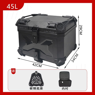 Ayay Tail Box Motorcycle trunk - carbon-steel-base-model-b-45labs-embossed-all-black-lining-quick-release