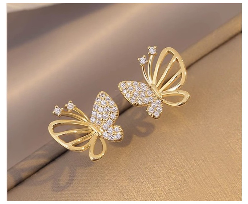 Copper Material 1 Pair Lady Butterfly Plating Inlay Copper Zircon Ear Studs