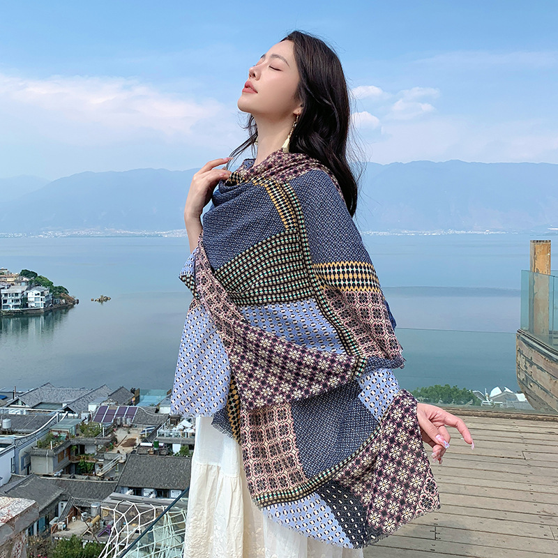 2025 nuevo algodón y lino de alta calidad, chal de protección solar, playa de playa, desierto, bufandas al por mayor