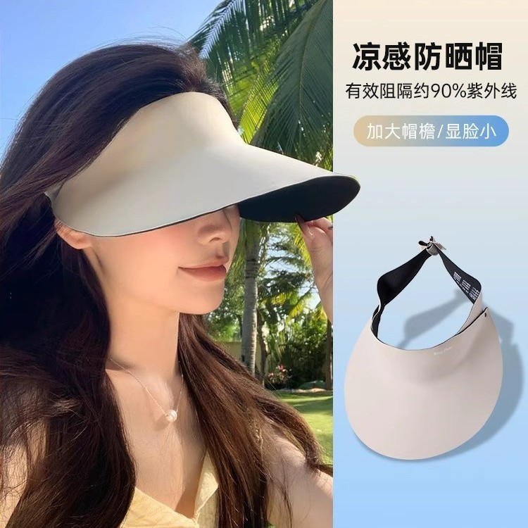 New Summer Sun Protection Hat with Ice-Like Feel for Women, Large Brim, Portable, Foldable, Open-Top Sun Hat