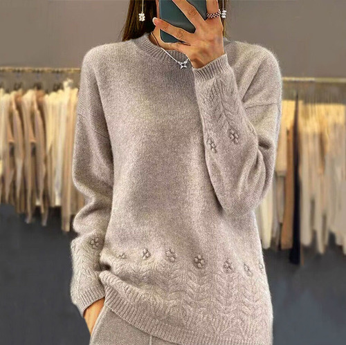 Women's Autumn/Winter New Round Neck Solid Color Knit Top Up Retro Lace Hooded Sweater