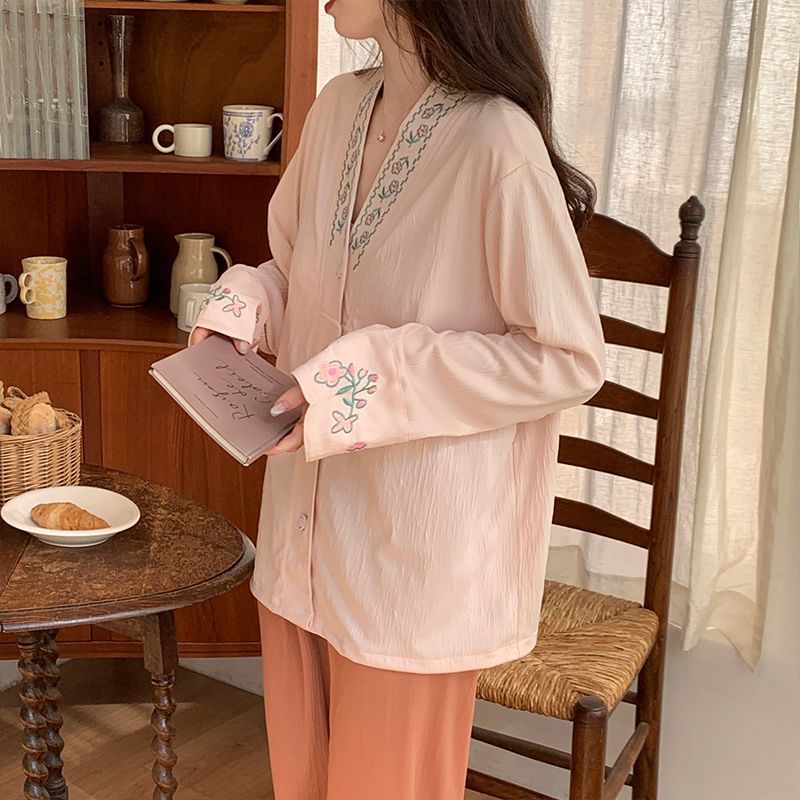 Al por mayor transfronterizo primavera y otoño nuevo cardián espuma monje cuello ropa de casa pijamas mujeres con cojín de pecho image 4