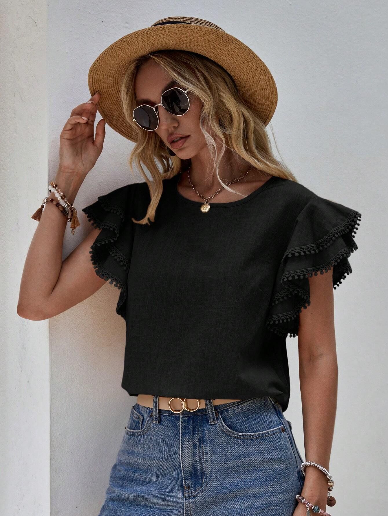 238g Weight Short Sleeve Sleeve Length Pullovers Placket Type Flounce Sleeve Sleeve Type Polyester Fabric Type Regular Top Length T-shirt Tops Type Holiday, Daily Occasion Round Neck Neckline Loose Fit Type Solid Color Pattern Summer Season Women's Gender Button Design Casual, Elegant Style Wholesale Women's Casual Elegant Solid Color Short Sleeve Button Blouses 19