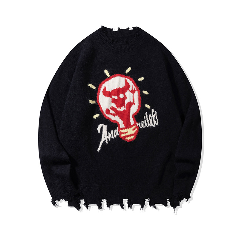 YWFG original estilo de diseño retro estadounidense otoño 2024 pareja alta versátil cuello redondo manga larga suéter de punto