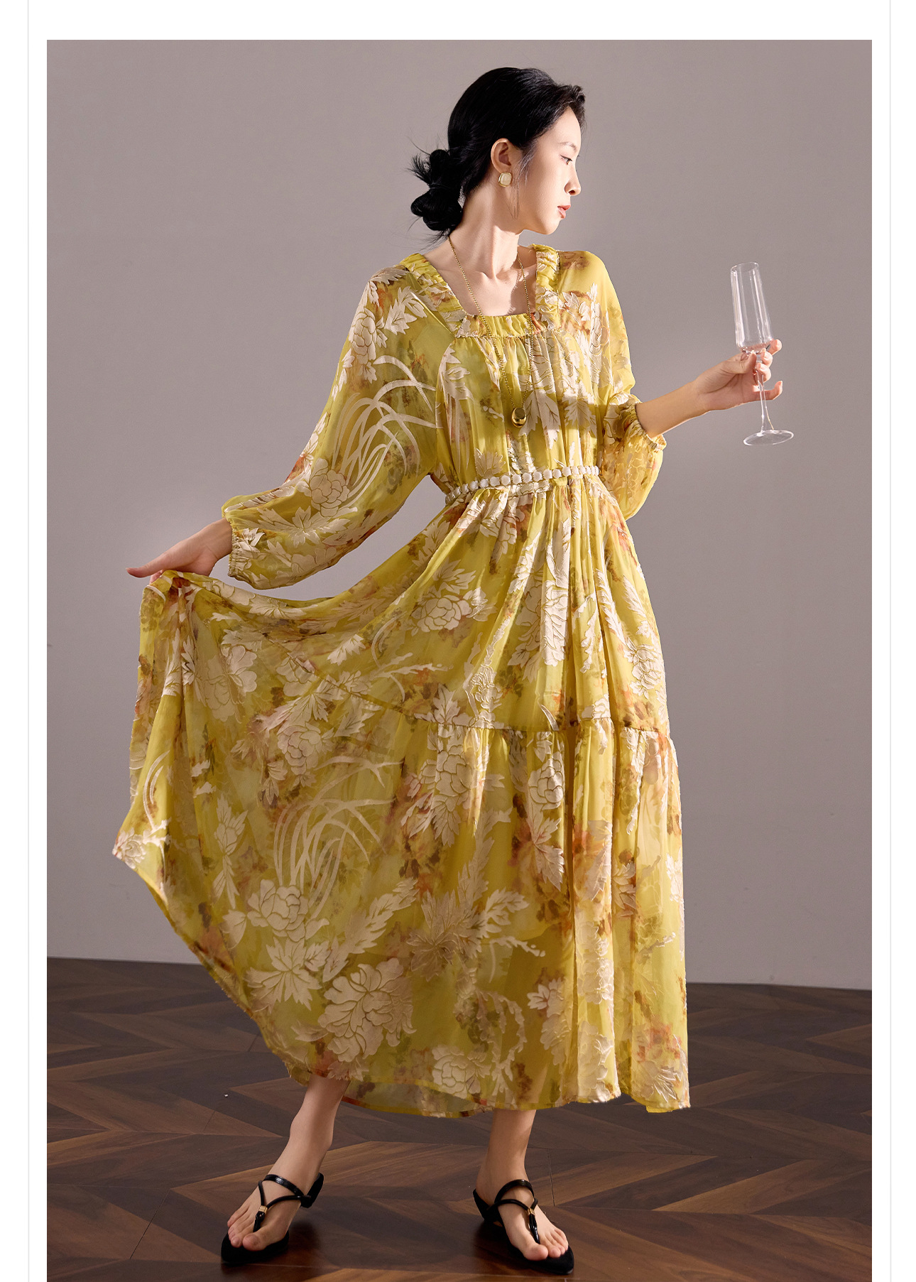 Váy maxi nữ phong cách Trung Quốc mới, chất rayon mềm mại, thiết kế suông rộng tôn dáng — màu vàng chanh chi tiết 13
