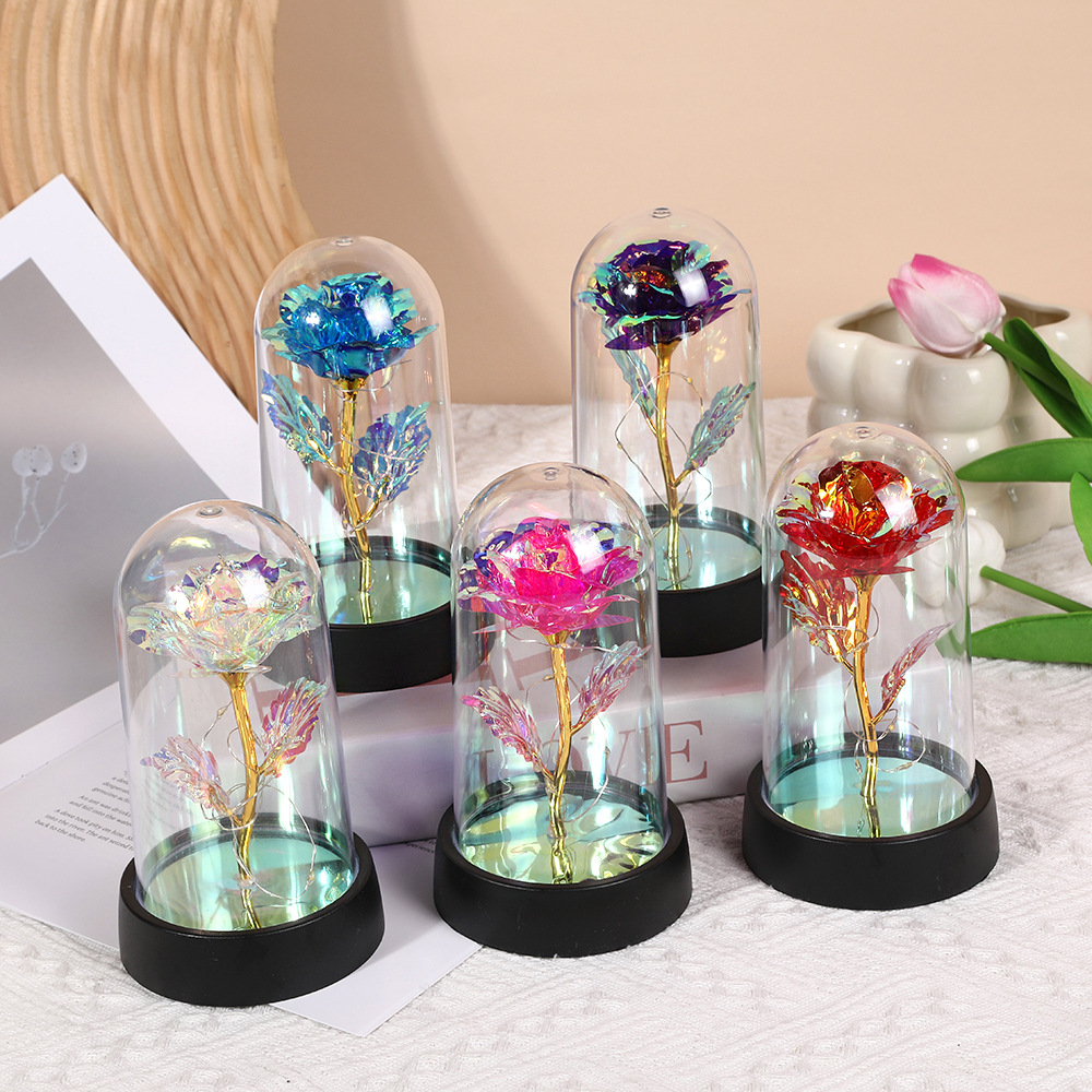 定制情人节礼物永生花玻璃罩桌面摆件七夕表白小夜灯仿真花束套装