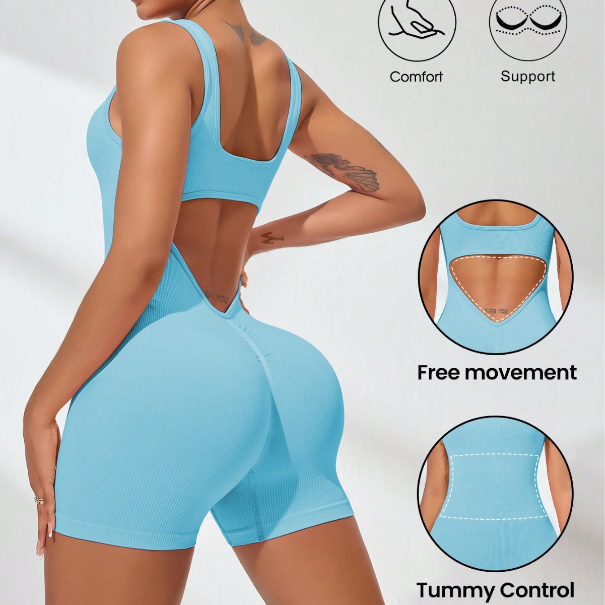 Xs-Xl Cross-Border Peach Shorts One-Piece Seamless Cross-Border Hot-Selling Sports Fitness Wear Women's Jumpsuit