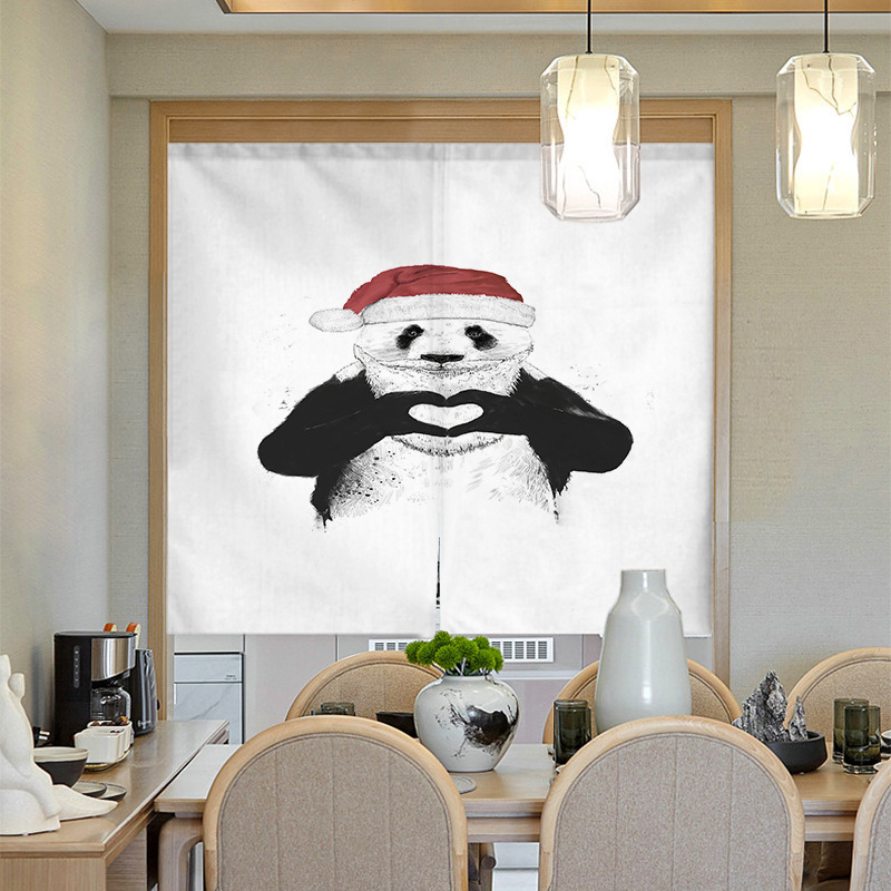 Custom Cartoon Panda Stylish Restaurant Kitchen Door Curtain Digital Printing Custom Design Dropshipping Printed Curtain