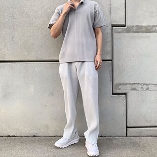 Japanese Home Pleated Top Loose Lapel Versatile Casual Short-Sleeved T-Shirt Polo Shirt for Men Jm030 Jm430