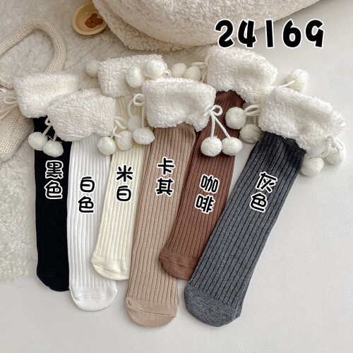 Lambskin girl children's new red socks autumn and winter Lolita plain A-class cotton bow knee-high socks wholesale