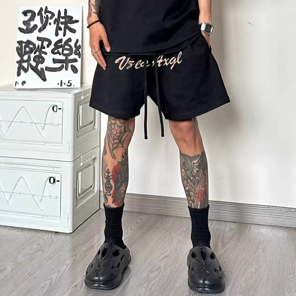 短裤男士夏季美式高街潮牌重磅五分中裤直筒阔腿宽松休闲运动裤子