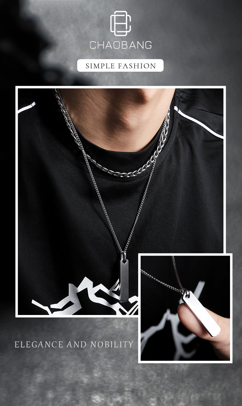 35g Weight Titanium Steel Pendant Material Pendant Necklace Classification Titanium Steel Chain Material Cuban Link Chain Curb Chain Chain Type Punk Geometric Titanium Steel Plating Men's Pendant Necklace Men Pendant Necklaces