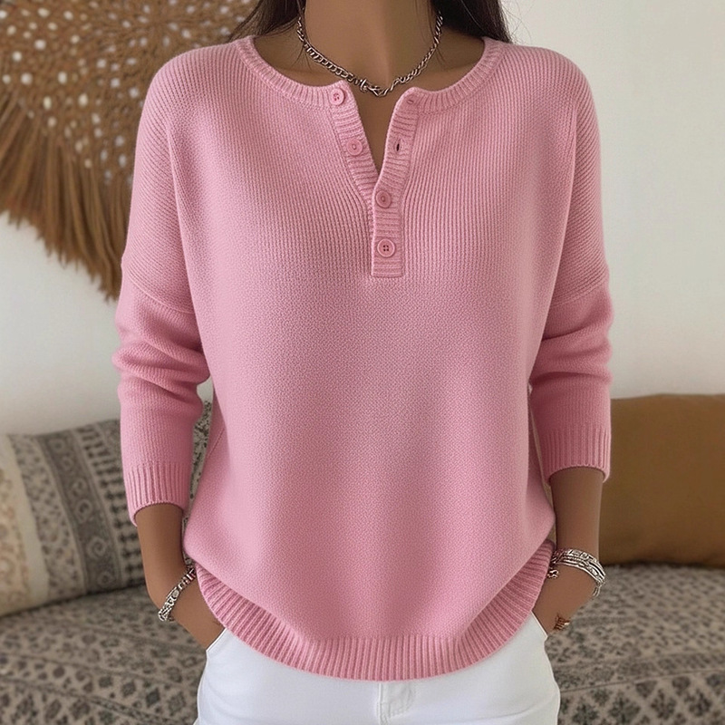 Knitted Button V-Neck Women's Sweater Autumn and Winter Solid Color 2026 Christmas Cross-Border European and American Casual Fashion Women's New Style