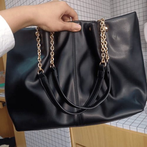 New Large Capacity Bead Chain Tote Bag Solid Color Simple Commuting Shoulder Bag