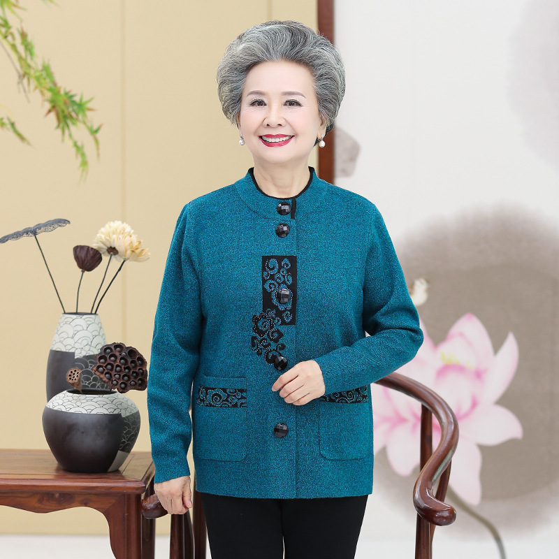 中老年人女妈妈春秋毛衣外套奶奶装加肥加大码太太针织开衫上衣服|undefined