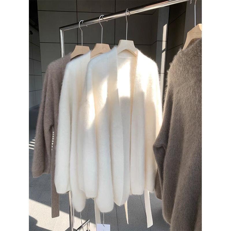 Milk Fufu White Mink Velvet Knitted Cardigan Women's Autumn Mid-Length Soft Waxy Sweater Jacket Loose Lazy Top