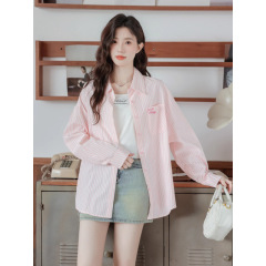2025刺绣条纹衬衫外套女夏季防晒衫小众休闲衬衣宽松百搭开衫上衣